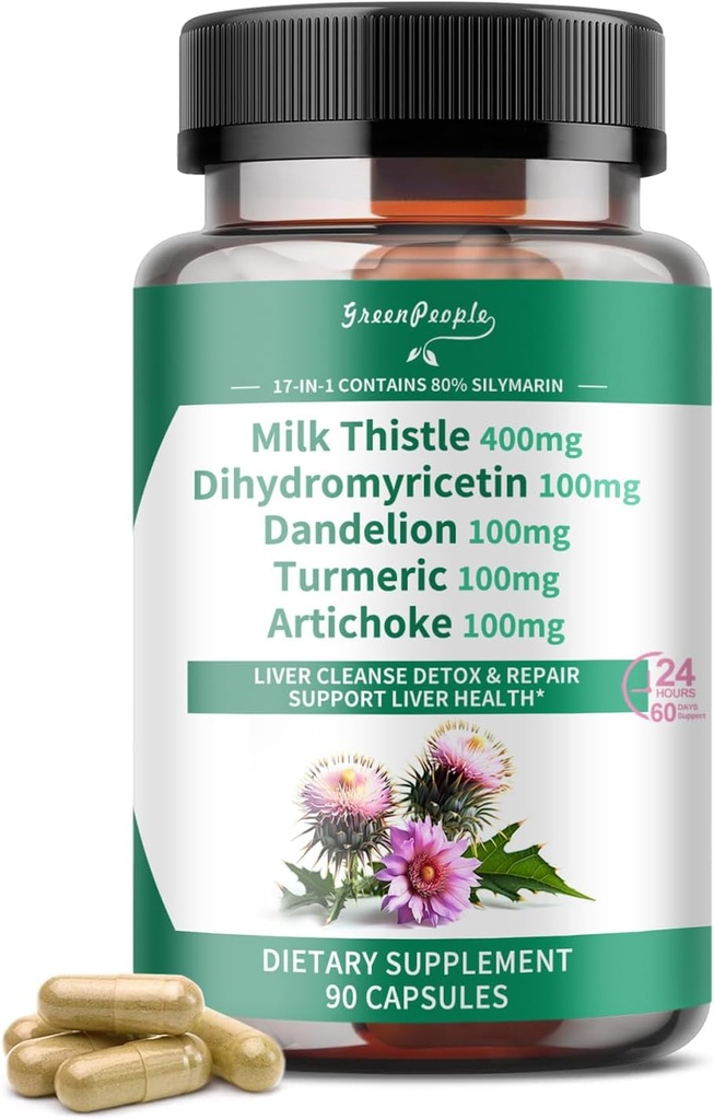 GREENPEOPLEのレバーの清潔なDetox及び修理-強さのミルクのThistle 30Xのエキス-標準化され、集中された80%のSilymarin w/Vitamin、95%のcurcuminoids及び17+Liverの健康の栄養素はRevive及び繁栄します