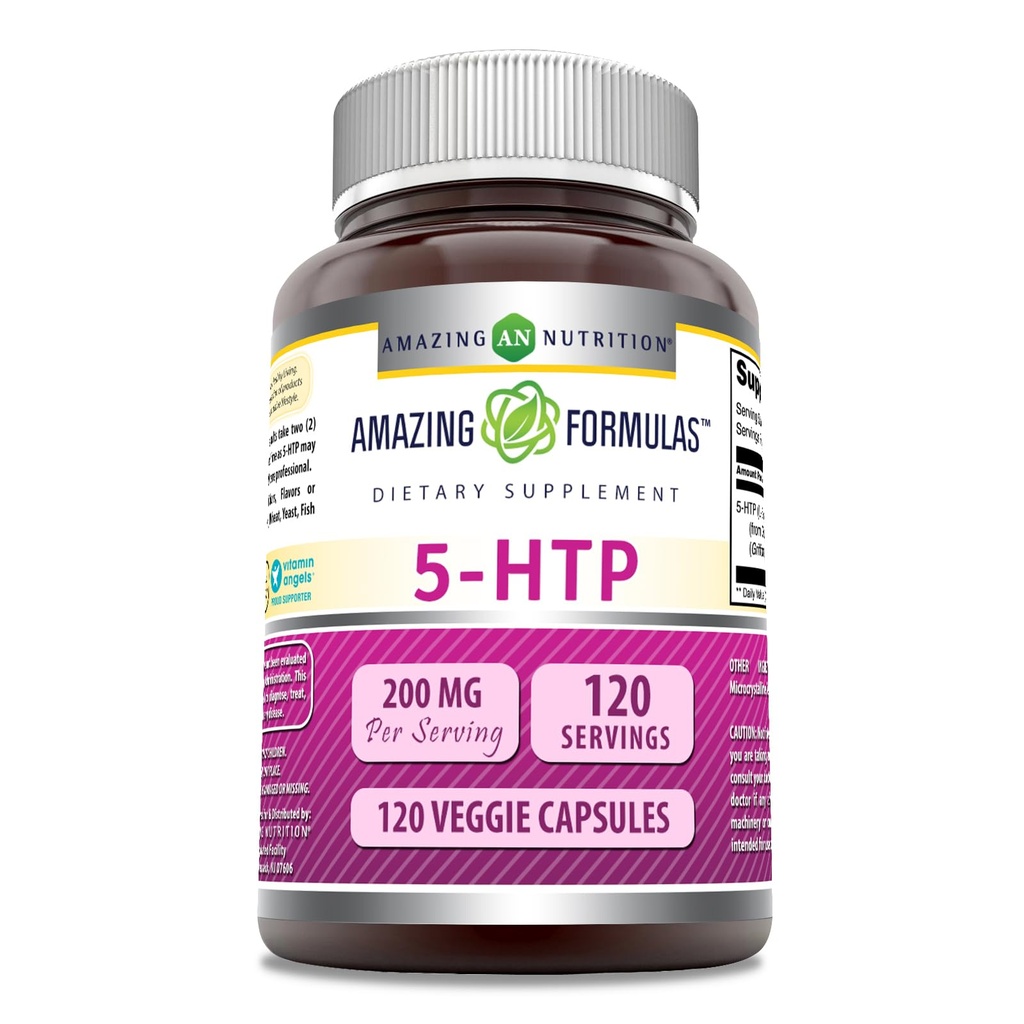 アメイジングフォーミュラ 5-HTP (L-5-Hydroxytryptophan) サプリメント | サービングあたりの200 Mg | ベジギーカプセル | 非GMO | グルテンフリー | アメリカ製 (1パック | 120 カウント)