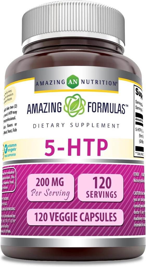 アメイジングフォーミュラ 5-HTP (L-5-Hydroxytryptophan) サプリメント | サービングあたりの200 Mg | ベジギーカプセル | 非GMO | グルテンフリー | アメリカ製 (1パック | 120 カウント)