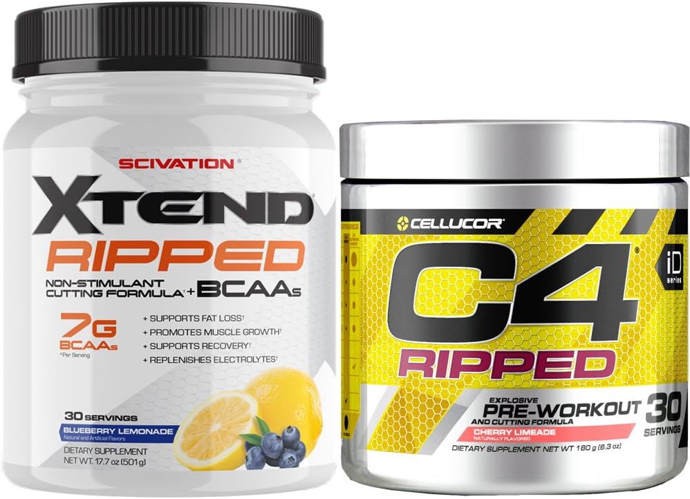 Cellucor C4 はプレワークアウトパウダー + 脂肪バーナー、チェリーリマイド、30 サービング + Scivation Xtend をリッピング BCAA パウダー、Blueberry Lemonade、30 サービング