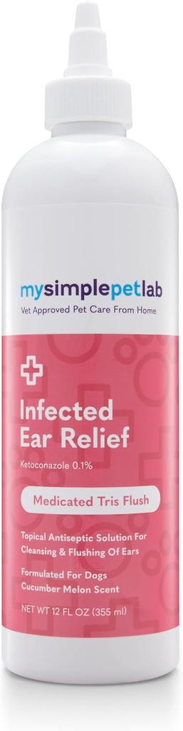 MySimplePetLab犬耳感染症救済、薬用トライフラッシュ、犬耳クリーナー、ケトコナゾール、12オンス、痛みの炎症、痛みの軽減、耳の健康を促進し、使いやすい