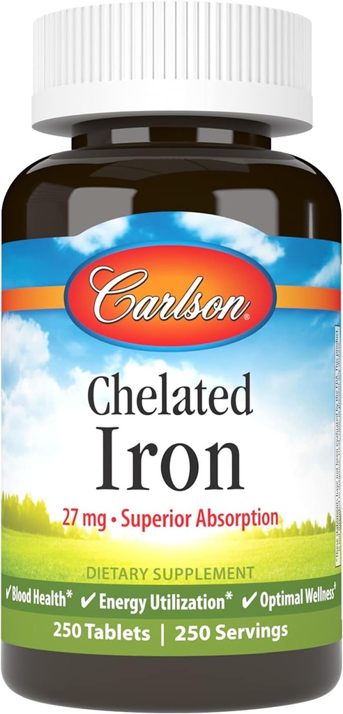 Carlson Labs Chelated Iron 27mg, 250 Tablets