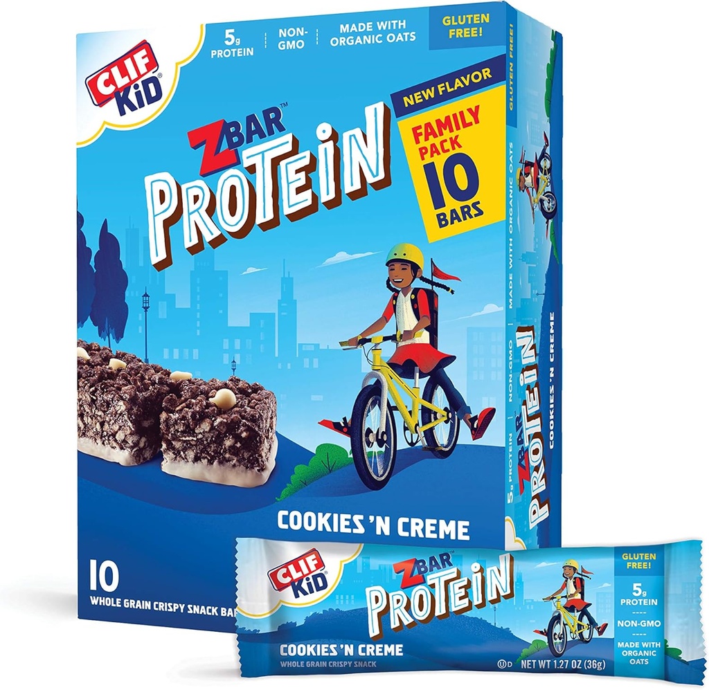 CLIF KID ZBAR - プロテイングラノーラバー - クッキーとクリーム味 - 非GMO - 有機 -ランチボックススナック(1.27 Ounceエネルギーバー、10カウント)
