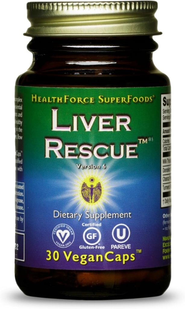 HealthForce SuperFoods Liver Rescue - 自然な肝臓のクレンジング - 乳牛とタンポポロンのルート - グルテンフリー&ビーガン - 30カプセル