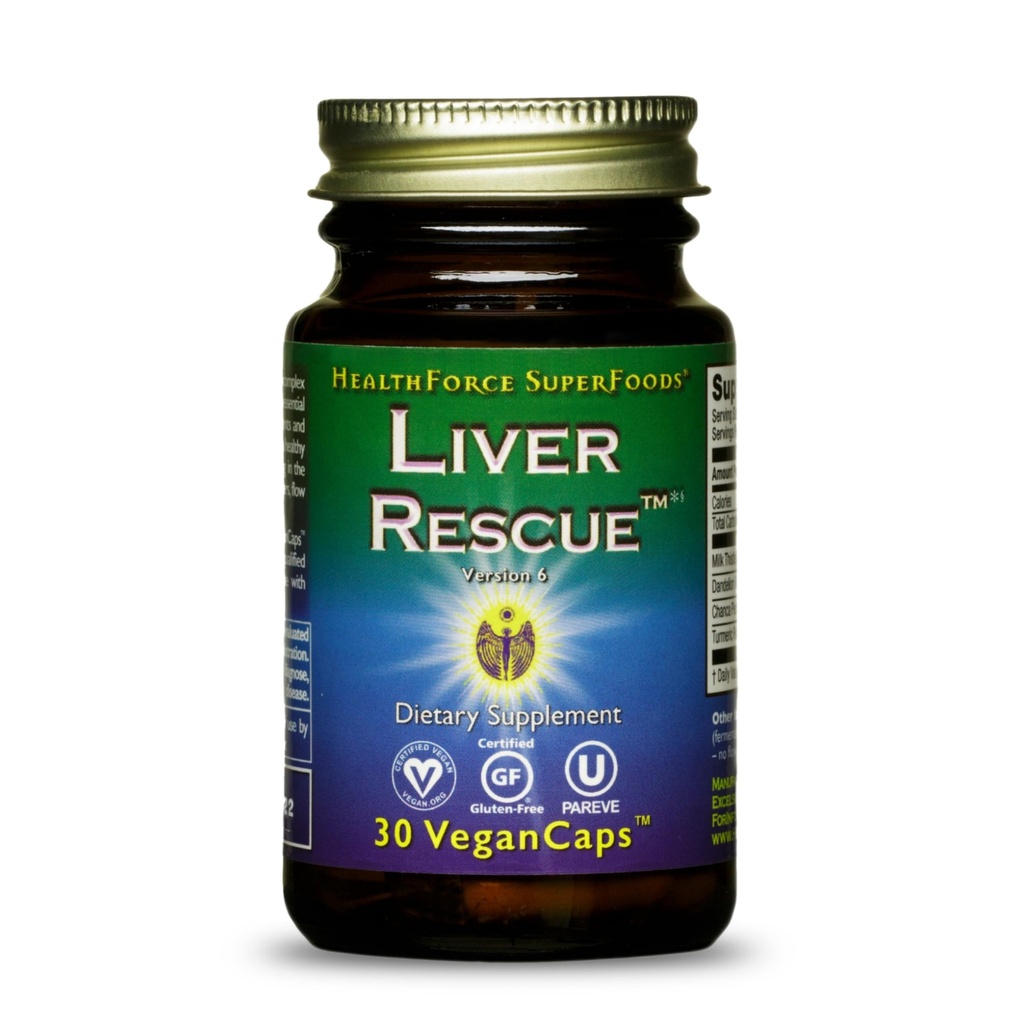 HealthForce SuperFoods Liver Rescue - 自然な肝臓のクレンジング - 乳牛とタンポポロンのルート - グルテンフリー&ビーガン - 30カプセル