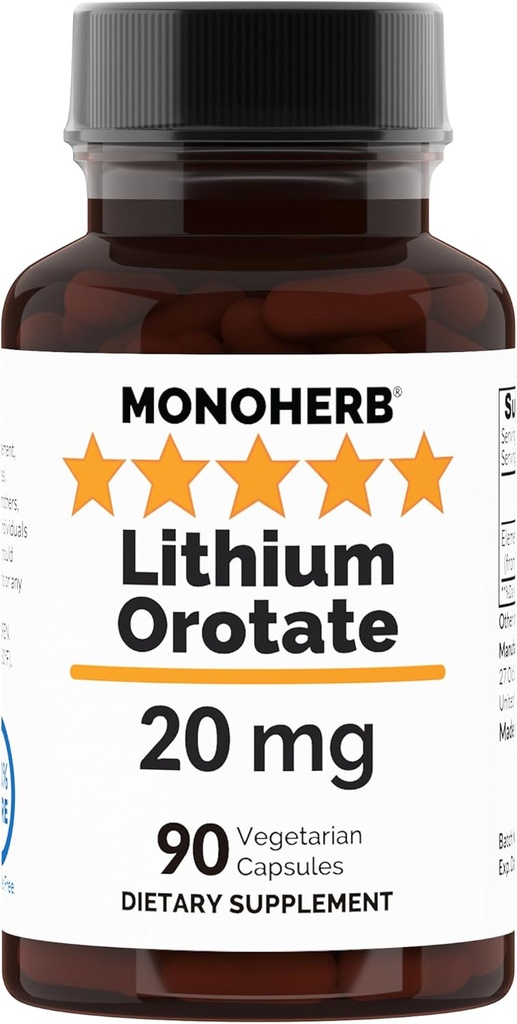 Lithium Orotate 20 mg of Elemental Lithium per Capsule - 90 Vegetarian Capsules
