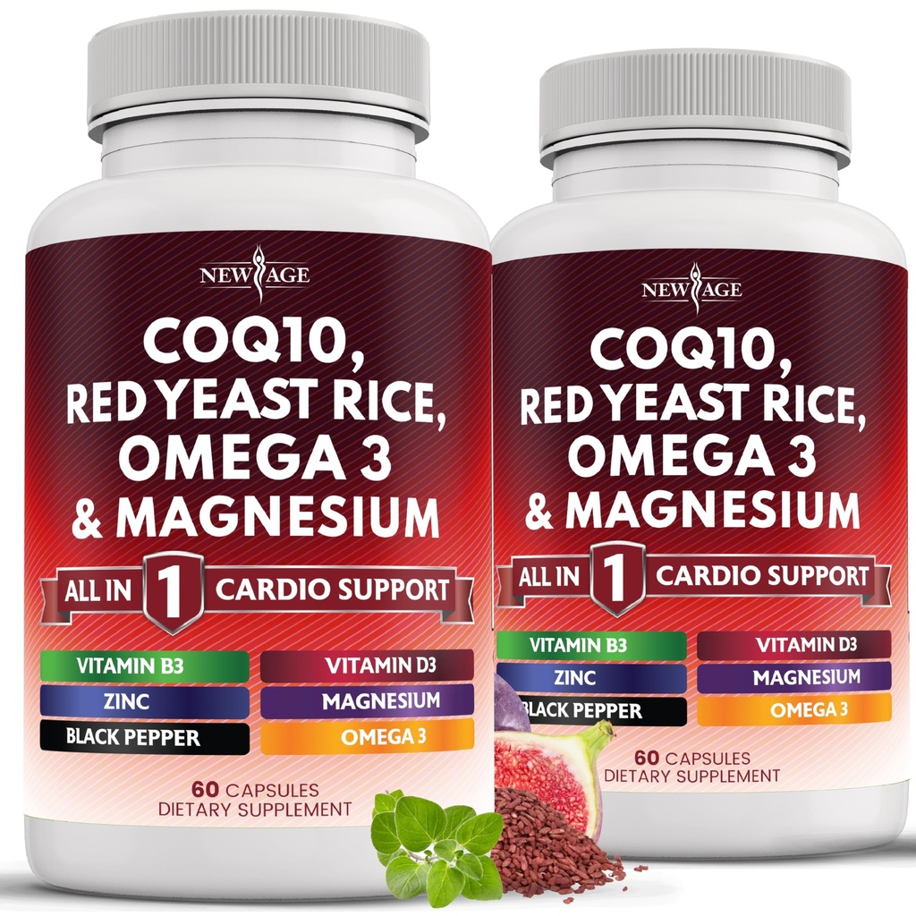 新しいAGE COQ10 200mgの赤いイースト米3000mg Omega 3-6-9 3000mgのマグネシウムの複雑な500mgの亜鉛ビタミンK2 D3 -ビタミンB3の女性そして人のためのビタミン、Coenzyme Q10-120の計算