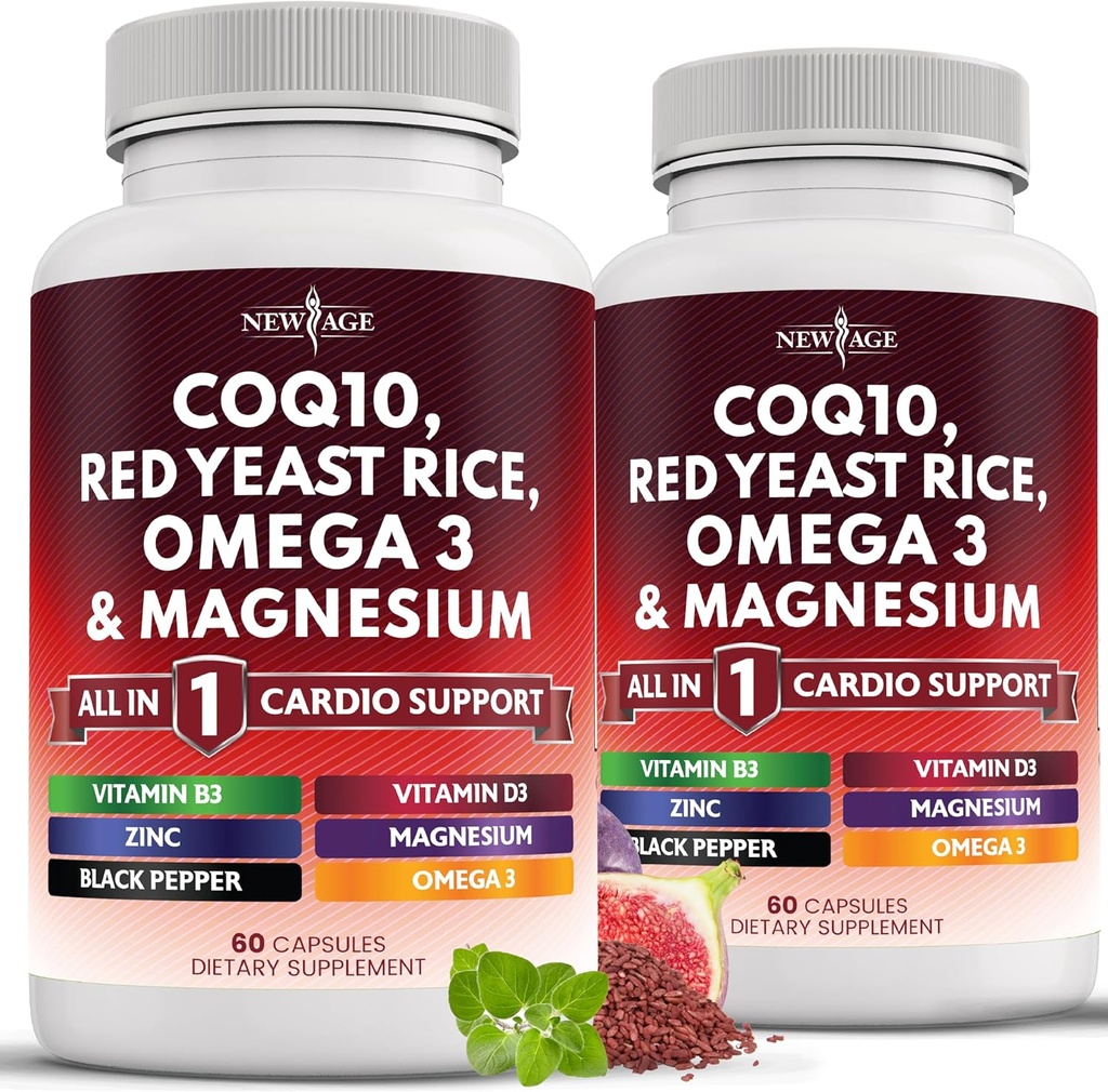 新しいAGE COQ10 200mgの赤いイースト米3000mg Omega 3-6-9 3000mgのマグネシウムの複雑な500mgの亜鉛ビタミンK2 D3 -ビタミンB3の女性そして人のためのビタミン、Coenzyme Q10-120の計算