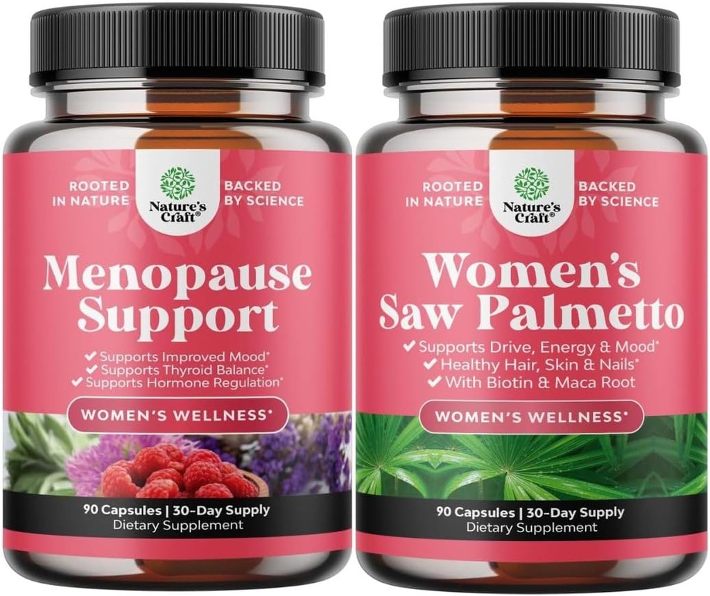 Dong Quai Vitex Chaste Berry & Black CohoshとホットフラッシュのためのMenopauseサプリメントの束 & 余分強さは、女性500mgのためのPalmettoを見た - Maca Root&BiotinとDHTブロッカー脱毛サプリメント