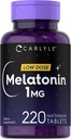 Carlyle Melatonin 1mg | 220 速い分解のタブレット | 低い線量 | ベジタリアン・非GMOのグルテンフリー