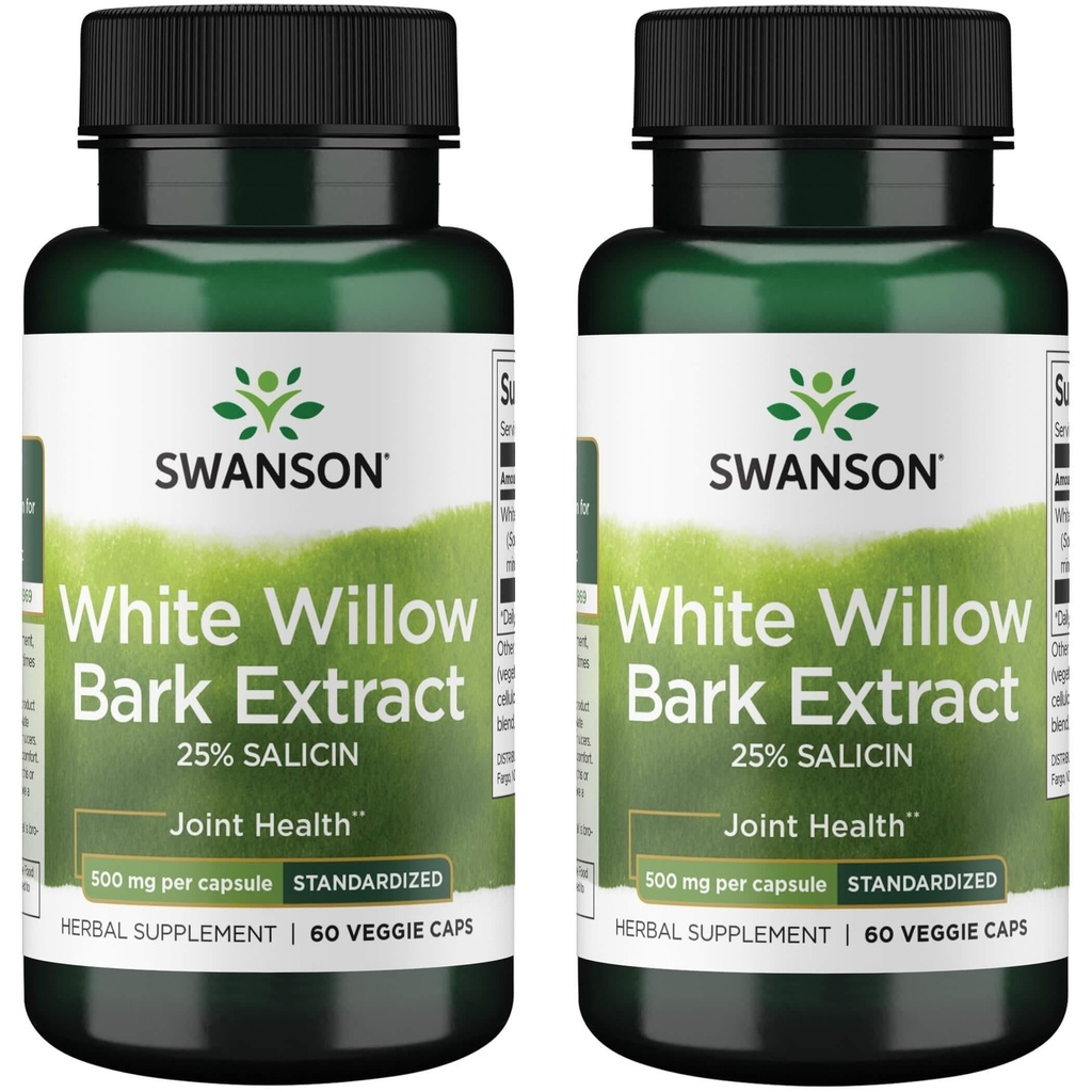 Swansonの最高の強さの白いWillowの樹皮のエキス-Promotesの共同サポート及び25%のSlicin-Naturalの補足にStomachの苛立ち無し(60のベジギー帽子、500mgそれぞれ) 2のパックへの筋肉救助標準化される筋肉