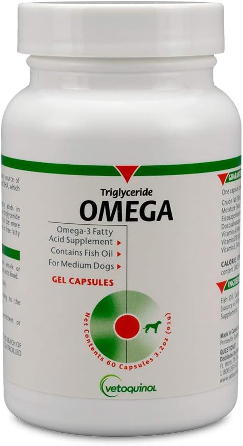 Vetoquinol Triglycerideのオメガ犬の補足のカプセル、中上塗を施してある:30-60ポンド、60ct