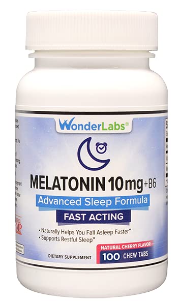 ワンダーラボラトリーズChewable Melatonin 10mg + B6 速い分解はあなたが眠るより速く落ちるのを助けます、長期滞在100 カウントを眠ります