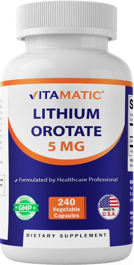 VitamaticのリチウムOrotate 5mg、240の野菜のカプセル、非GMOのグルテンフリー。