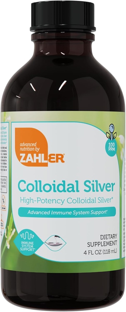 Zahler Colloidal Silver Liquid - 高度な免疫サポートと一般的な健康 - 100 PPM バイオアクティブ液体シルバーコロイド液体 - Kosherベジタリアン非GMO構造コロイドシルバーウォーター(4 floz)