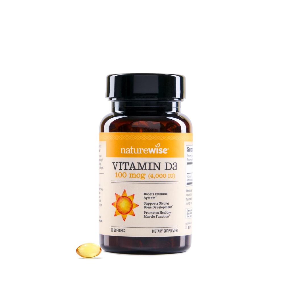 NatureWiseビタミンD3 4000iu (100 mcg) 免疫サポート、健康な筋肉機能および骨の健康のための90日の供給 - 非GMO、有機エキストラバージンオリーブオイル、(ミニSoftgel)、90カウント