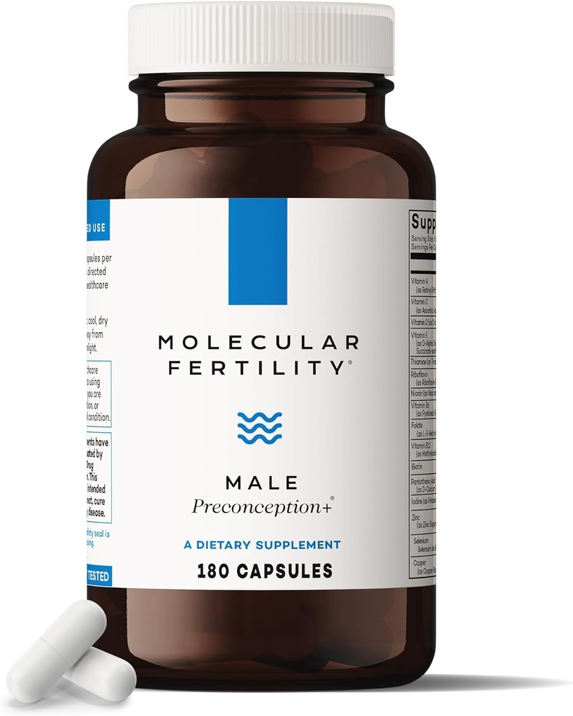 Male Preconception+ Fertility Supplements for Men - Reproductive Cell & Fertility Support - Conception for Him - CoQ10, Ashwagandha, Shilajit, DAA, Zinc, Selenium - 30 Day Supply