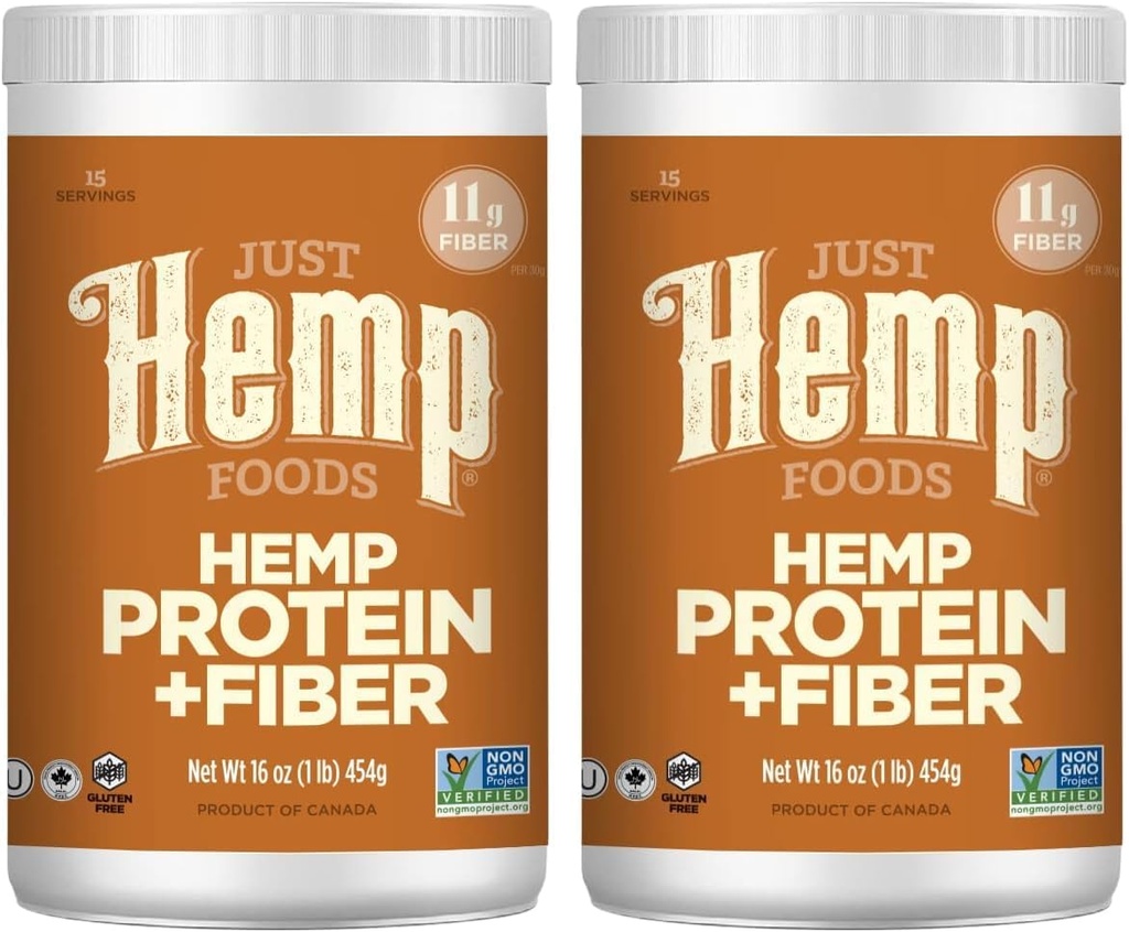 Just Hemp Foods Hemp Protein Powder Plus Fiber, Non-GMO Verified with 11g of Protein & 11g of Fiber per Serving, 16 oz - Packaging May Vary (Pack of 2)