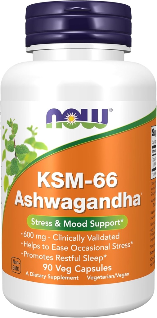 NOWサプリメント、KSM-66 Ashwagandha®、ストレスと睡眠サポート、90ベジーカプセル