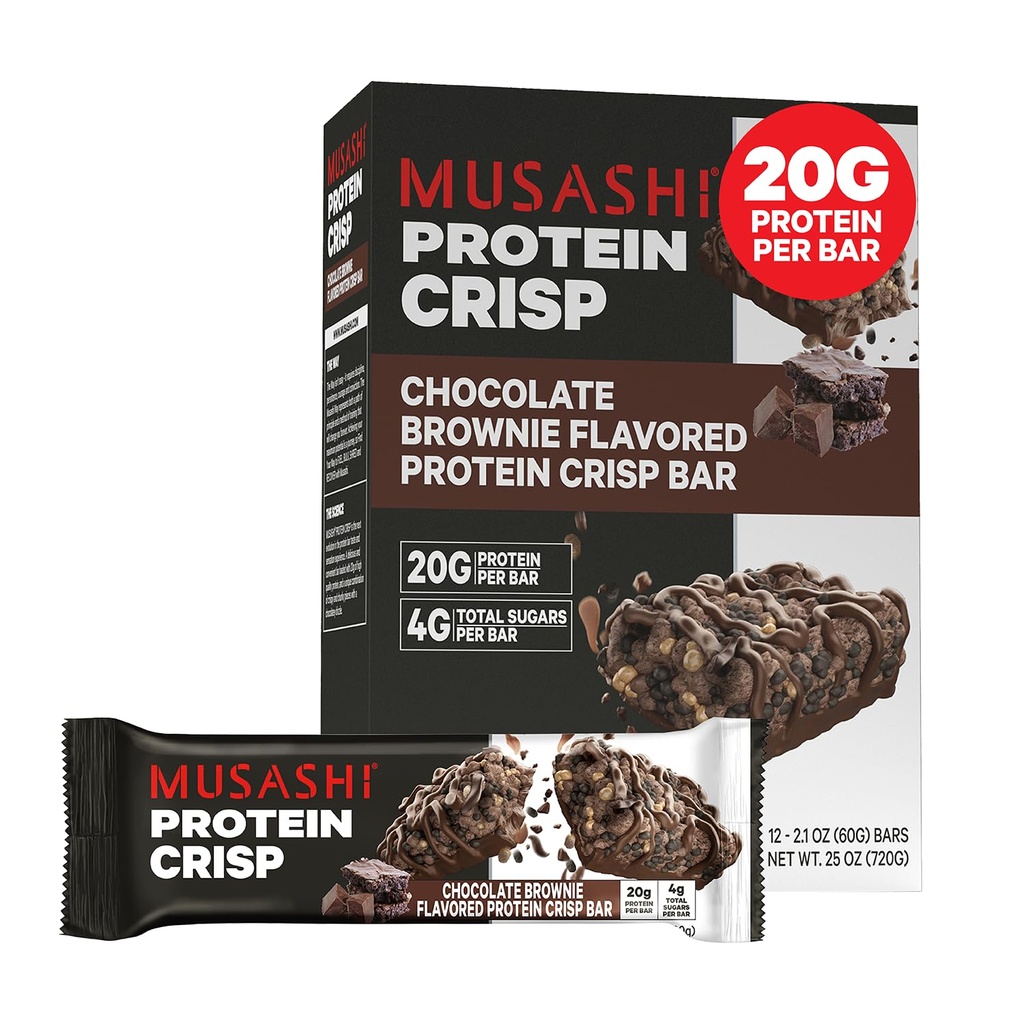 MUSASHIの蛋白質のCrisp棒、20g蛋白質、4gの合計の砂糖、チョコレート・ブラウニー、ポストのワークアウトおよびスナック、2.1oz (60g)棒の12のパック