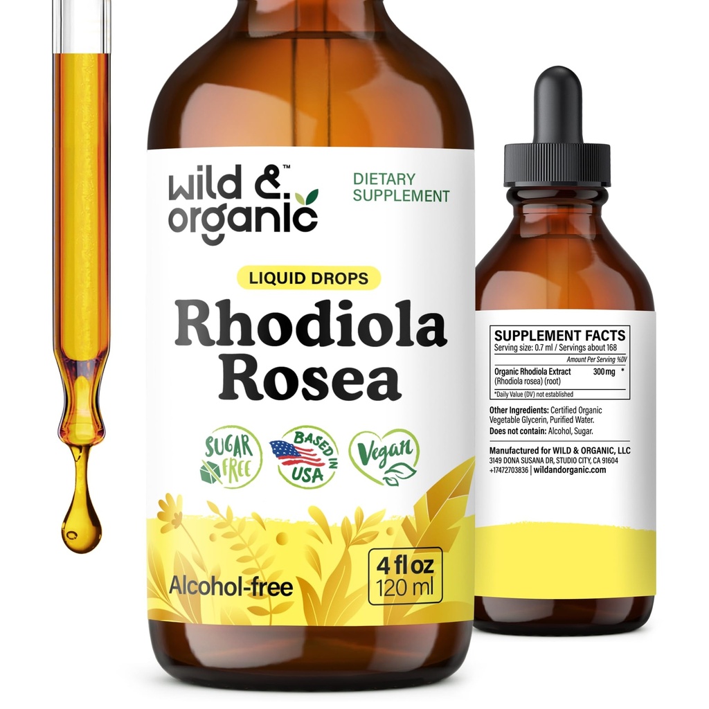 ワイルド&オーガニックロゼアチンチン - 気分のサポートのためのロゼアRhodiolaローズアサプリメント - リラックスルート抽出液ドロップ - ビーガン、砂糖&アルコールフリー - 4 fl oz