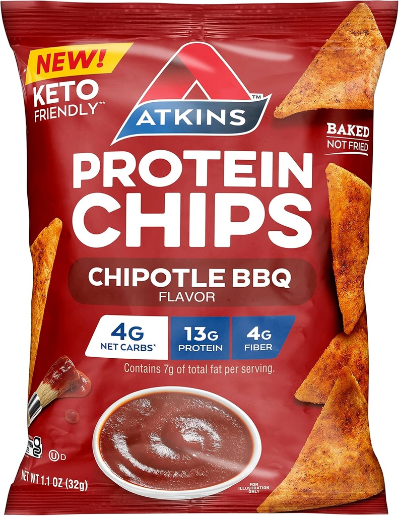 Atkins Chipotle BBQの蛋白質の破片、4gの純炭水化物、13g蛋白質、グルテンフリー、低い血糖、Ketoの友好的、12の計算