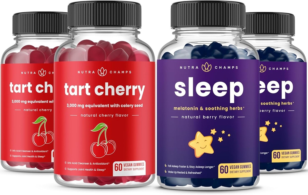 NutraChamps Tartチェリー(2パック)&スリープグミー(2パック)Bundlle for Sleep & Muscle Support
