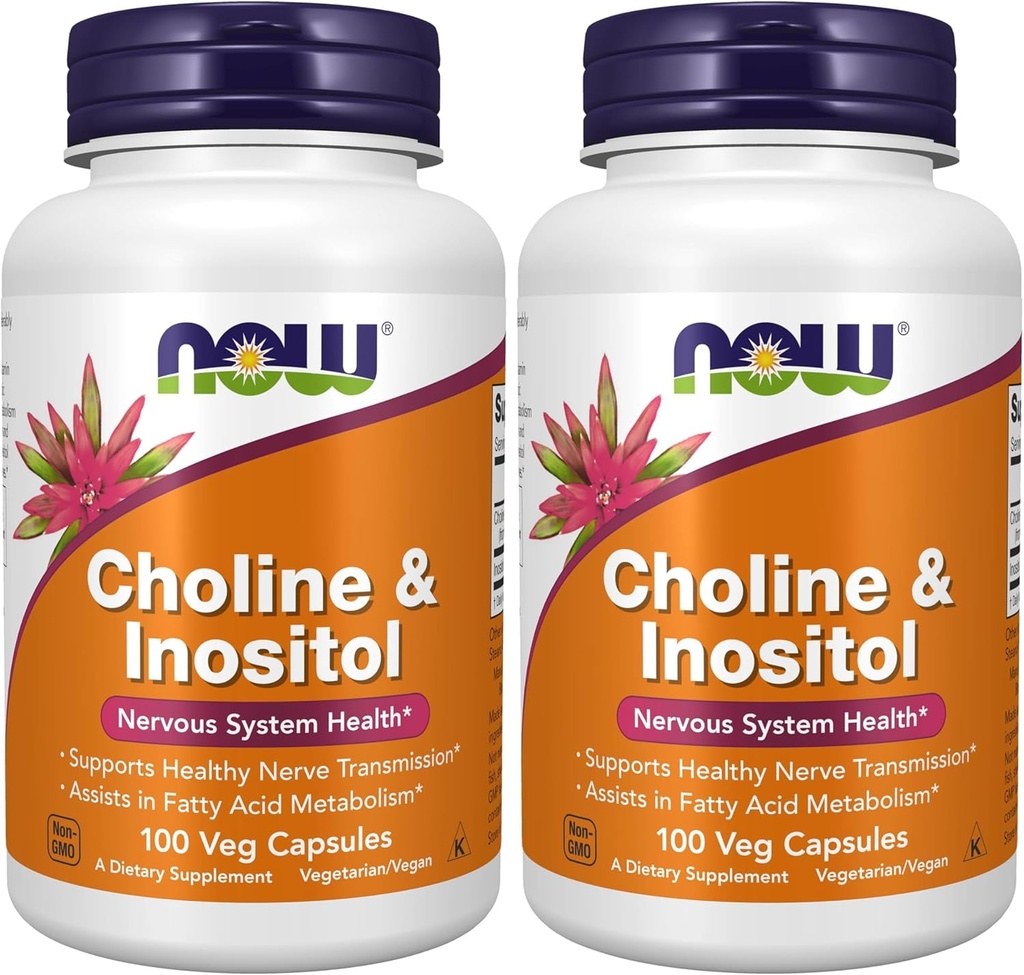 NOW Supplements, Choline & Inositol 500 mg, Healthy Nerve Transmission*, Nervous System Health*, 100 Capsules (Pack of 2)