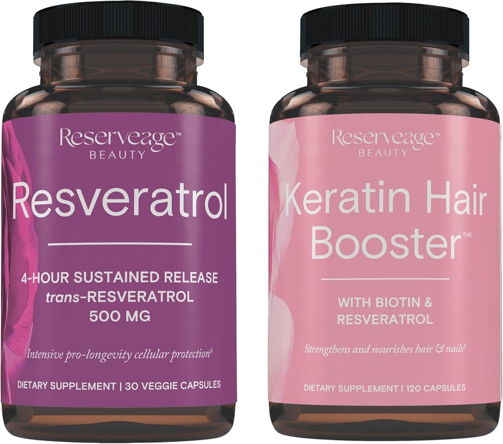 準備の美、Resveratrol 500のmgの心および細胞の健康のための酸化防止の補足30の帽子及びBiotin及びResveratrolの毛および釘の成長の補足120の帽子が付いているケラチンの毛のブースター