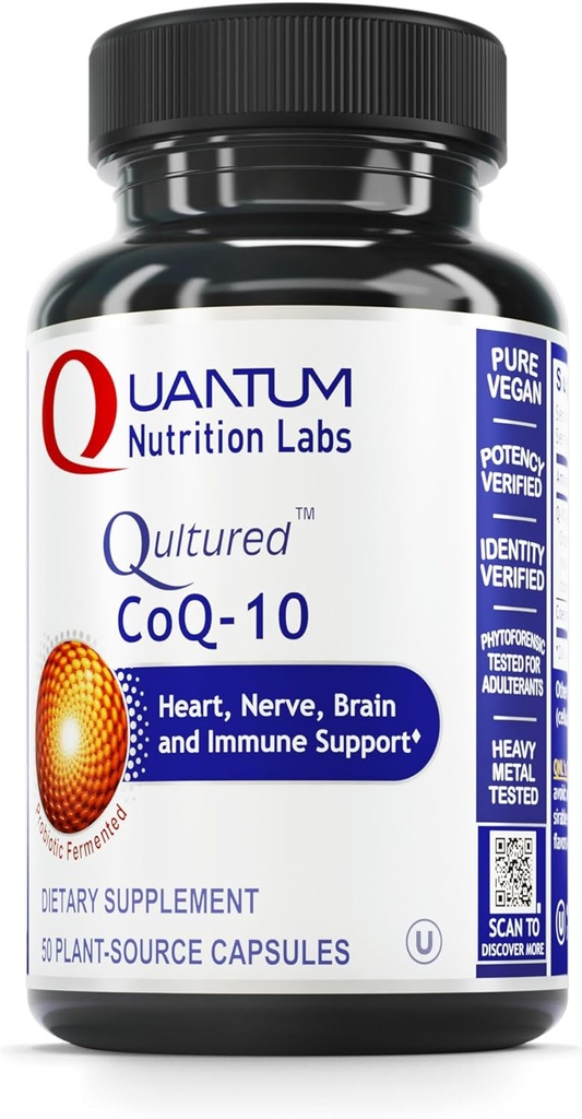 Quantum Nutrition Labs CoQ-10 Qultured - Coenzyme Q10、Co Q 10サプリメント、ハートヘルス、Nerve、免疫サポート、Ubiquinol Co Enzyme Q-10、Red Algae - 60ベジタリアンカプセル