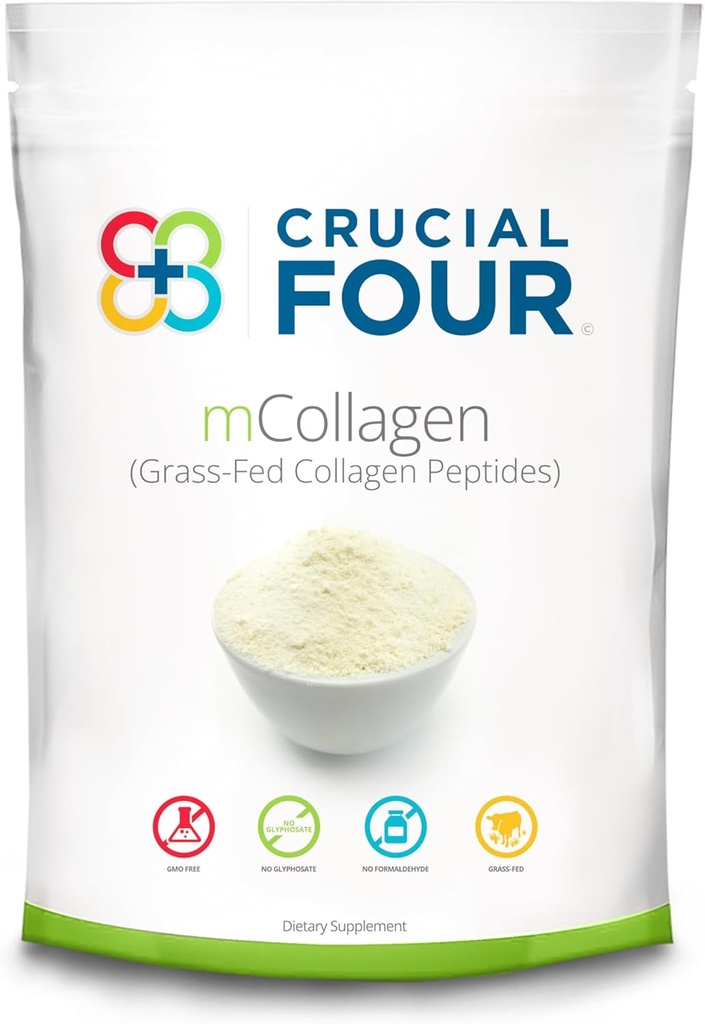 Crucial FOUR - mCollagen(Grass Fed Collagen Peptide Powder) - アミノ酸 - スポーツの回復タンパク質サプリメントに最適 - 髪、皮膚、爪、および関節の健康をサポート - 有機および非GMO (16oz)