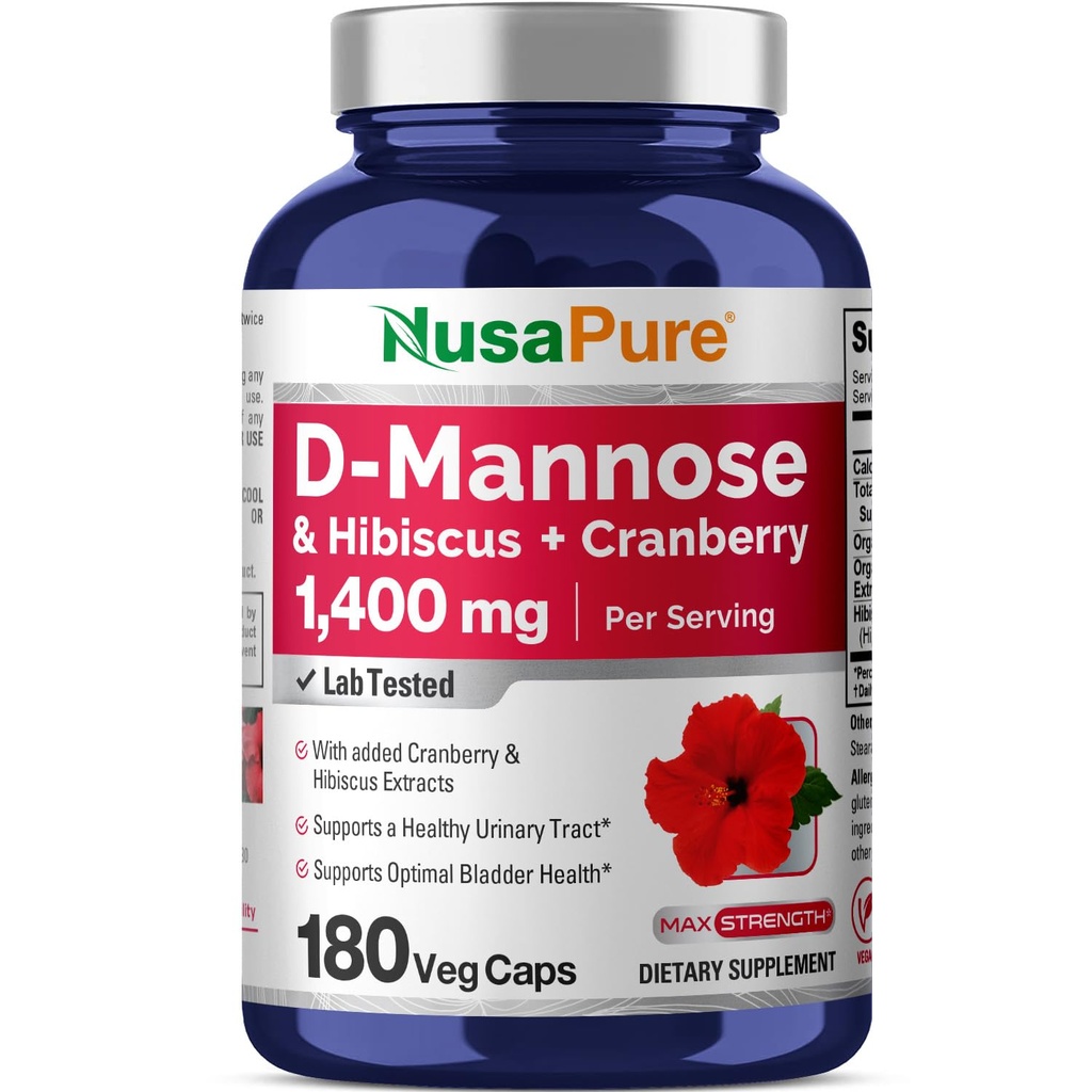 NusaPure D-Mannoseコンプレックス1400mg(ハイビスカスとクランベリー付き) - 180ベジギーキャップ。