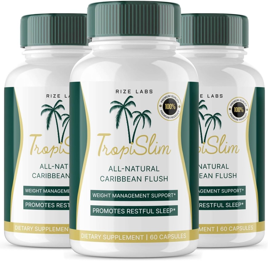 (Official 3 Pack) Tropislim, Tropislim All Natural Caribbean Flush, Weight Loss Supplement, Tropislim Slimming Capsules for Women, Healthy Lifestyle + Leaner Physique, Tropical Reviews (180 Capsules)