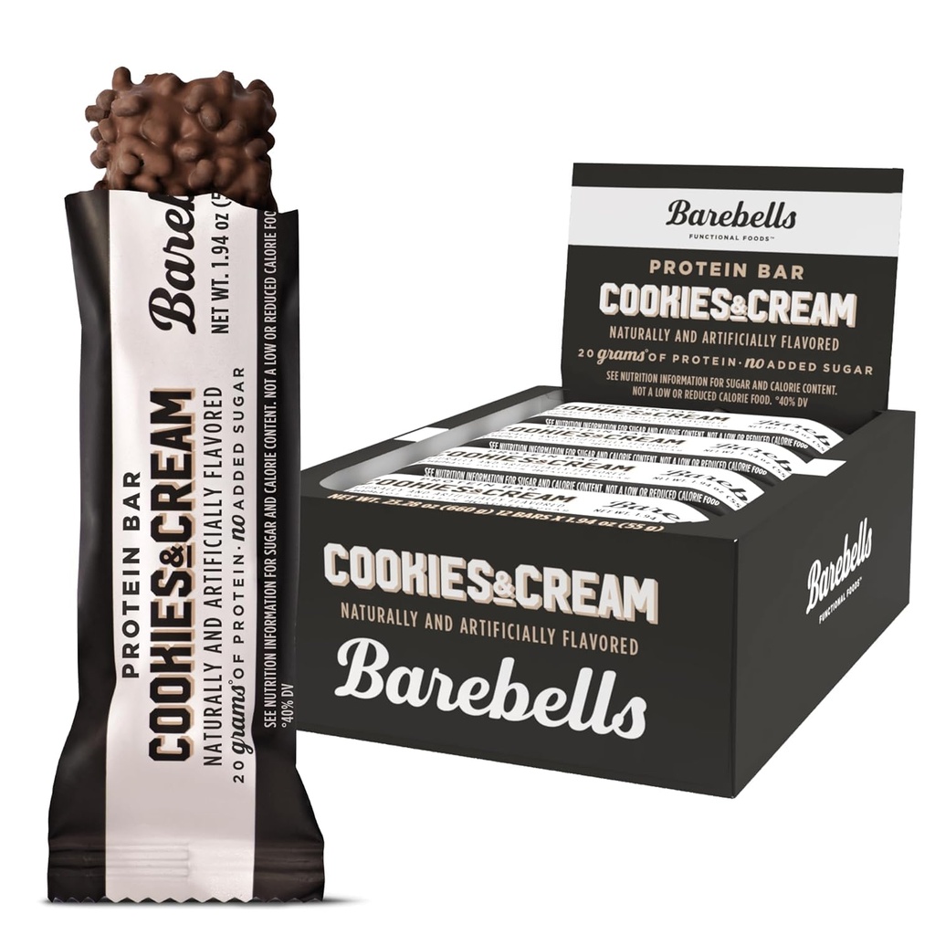 Barebellsのプロテイン棒クッキー及びクリーム12の計算、20gの高い蛋白質の御馳走 - 1gの合計砂糖が付いているチョコレート栄養棒-オンザ・ゴーの朝食かポスト ワークアウトの軽食
