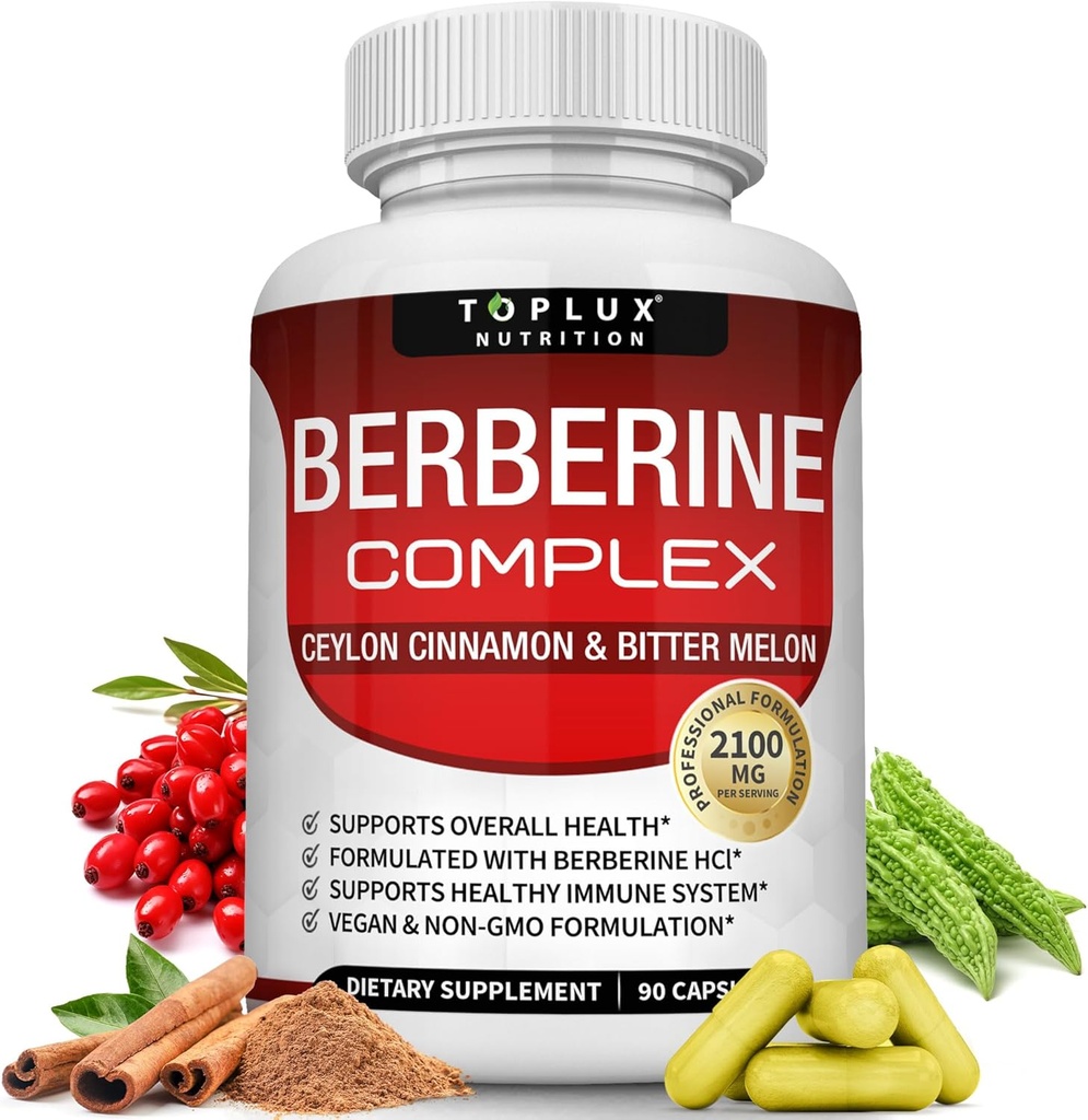 セイロンシナモンとビターメロン2100mg - 高純度97% HCL Berberineサプリメント、サポート全体的な健康&免疫システム、非GMOビーガン90カプセル