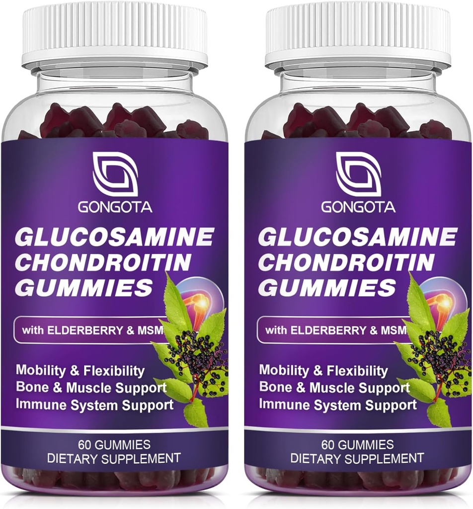 Glucosamineのコンドロイチンのグミ - 2のパック、MSM及びエルダーベリー、柔軟性サポート、人および女性のための最もよい軟骨及び免疫サポート補足が付いている余分強さ1500mgグルコサミン- 120の計算