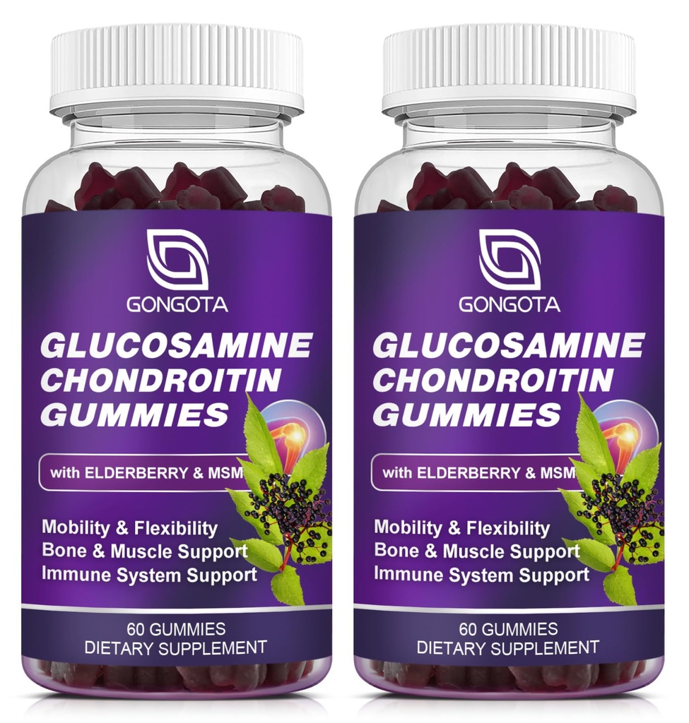 Glucosamineのコンドロイチンのグミ - 2のパック、MSM及びエルダーベリー、柔軟性サポート、人および女性のための最もよい軟骨及び免疫サポート補足が付いている余分強さ1500mgグルコサミン- 120の計算