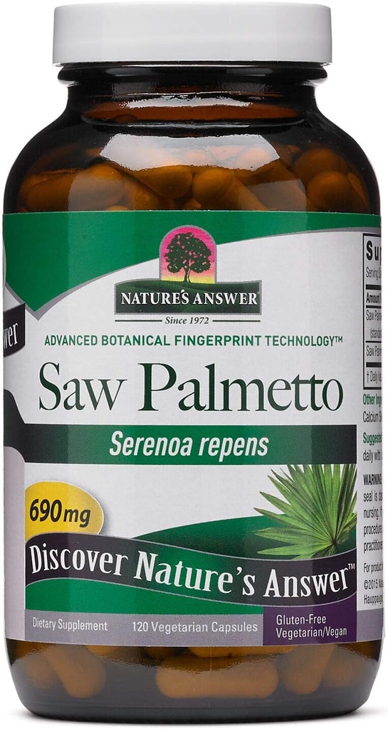 Nature's AnswerはPalmetto Prostate 690mg 120-Capsules Supplement | Prostate Support | 自然な尿路のサポート | 毛の成長を促進します | 単価