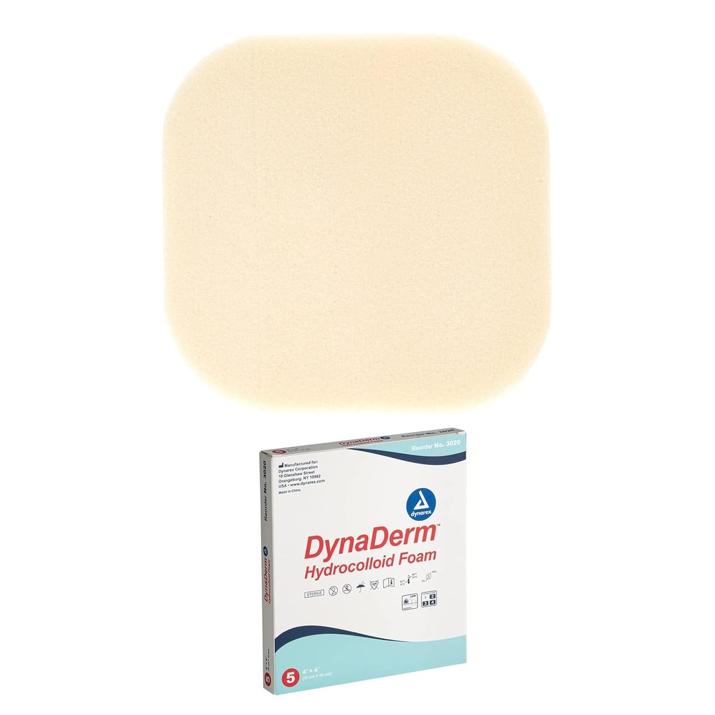 Dynarex DynaDerm Hydrocolloid ドレッシング、あらゆる種類の傷、4" x 4"、フォーム&ラテックスフリー、ピールダウンパッチ - 5 のドレッシングの 1 ボックス
