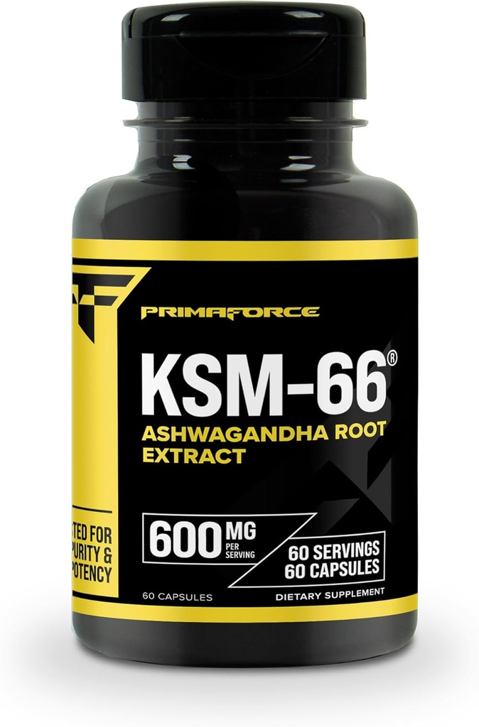Primaforce KSM-66 Ashwagandha Root Extract (600mg) 60 Veggie Capsules - 5% Withanolides with BioPerine