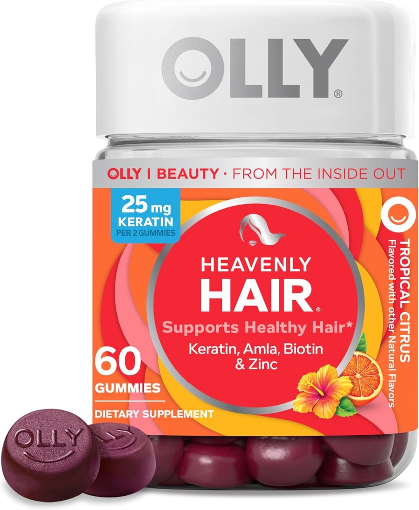 OLLYヘブンリーヘアガミー、健康な髪、ケラチン、ビオチン、AMLA、ケブルサプリメント、30日の供給 - 60カウント