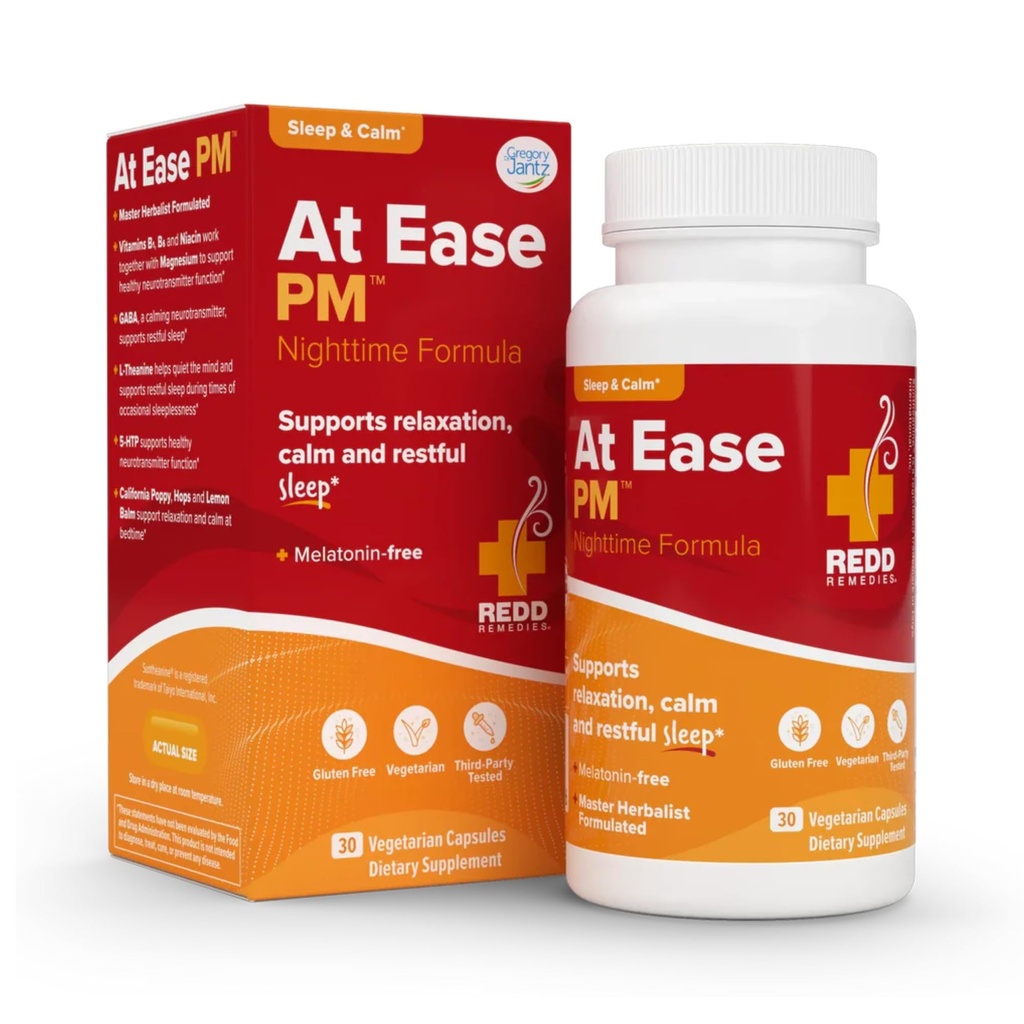 レッドレメディ、Ease PM、ナチュラルスリープエイド、サポートリラクゼーション、30のベジタリアンカプセル