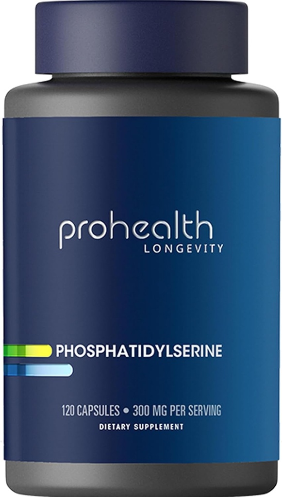 ProHealthのPhosphatidylserine。 認知と脳の健康を保護します。 健康な神経系機能をサポートします。 アスレチックパフォーマンスと回復を強化します。 1 キャップあたり 300 mg. サービング, 120 キャップ.