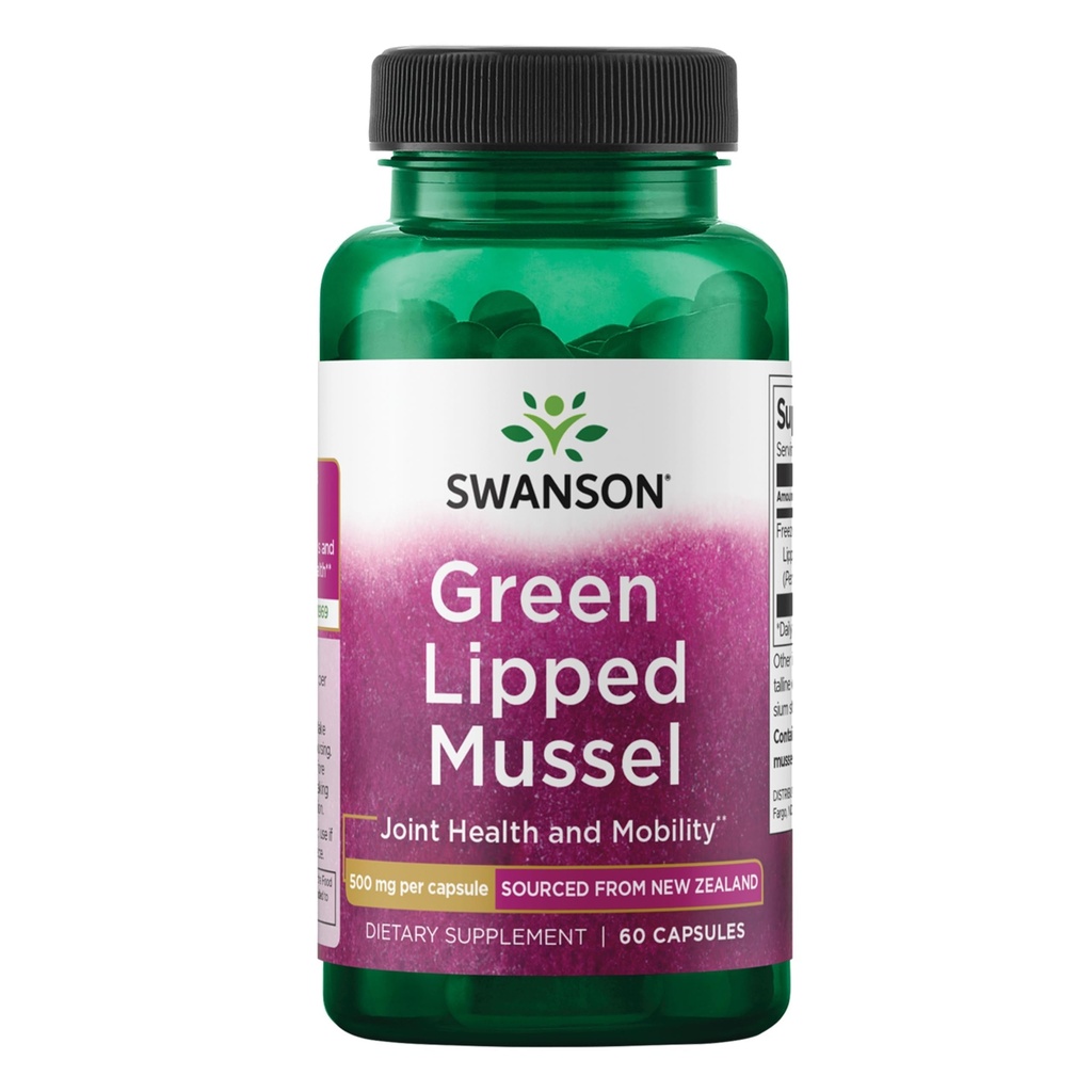 Swanson Green Lipped Mussel(Freeze-Dried) - ニュージーランド共同健康&モビリティサプリメント - ナチュラルフォーミュラは、心の健康と消化機能をサポート - (60カプセル、各500mg)