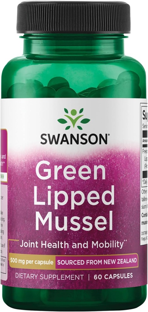 Swanson Green Lipped Mussel(Freeze-Dried) - ニュージーランド共同健康&モビリティサプリメント - ナチュラルフォーミュラは、心の健康と消化機能をサポート - (60カプセル、各500mg)