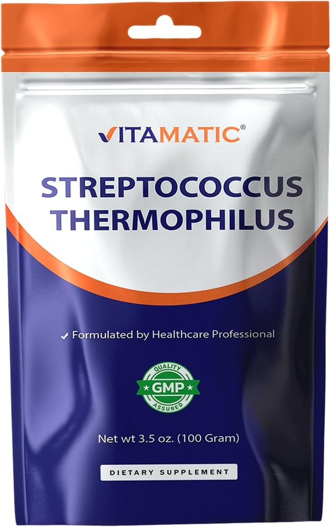Vitamatic Streptococcus サーモフィラス プロバイオティックパウダー - 消化の健康サポート - 100 グラム(3.5 OZ) - 100 サービング
