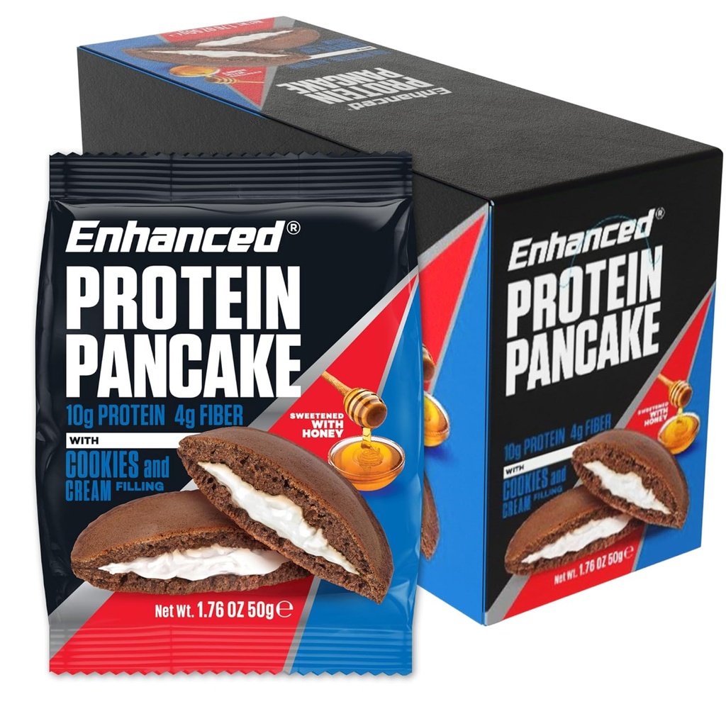 Enhanced Labs Protein Pancakes To Go - Cookies & Cream (Pack of 10) - Low Carb, Low Sugar, Low Calorie, High Protein, Keto-Friendly - Ready To Eat Snack