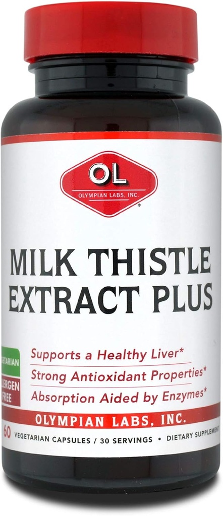 Olympian Labs Milk Thistle Extract Plus Enzymes, Antioxidants, Supporting Liver Health, 60 Vegetarian Caps