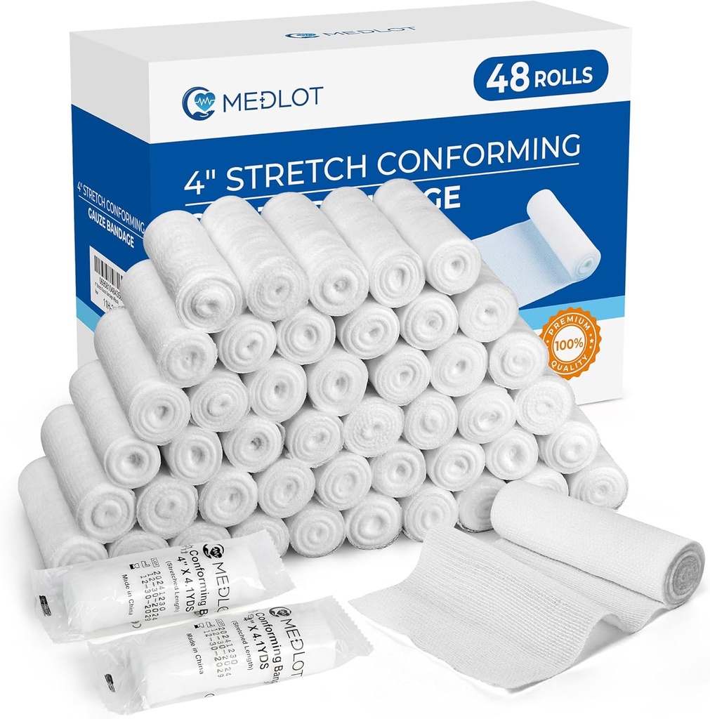 LotFancyのガーゼ ロールスロイス、48の計算、4インチx 4.1 ヤード、転がされたガーゼの覆い、傷の心配のための伸張の包帯の形成、救急処置のための医学の供給