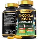 Rhodiola Roseaの補足 - 8in1の方式 - Ashwagandha、Turmeric、Berberine、Maca、Chamomile、緑茶および黒いペッパー-栄養素豊富な- 150のビーガンカプセルと結合して下さい
